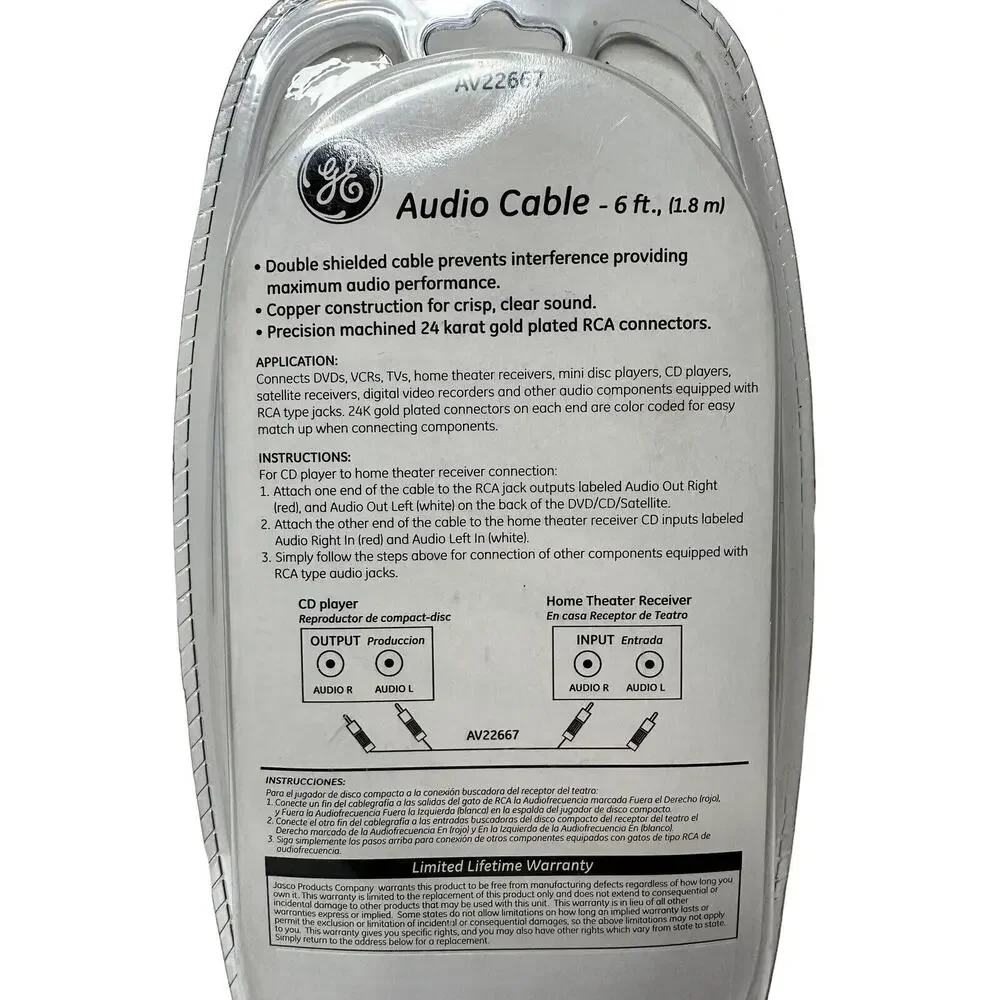 GE Ultra Prograde Audio Cable NEW NIB AV22667 6 Foot Cord Home Theater Sound